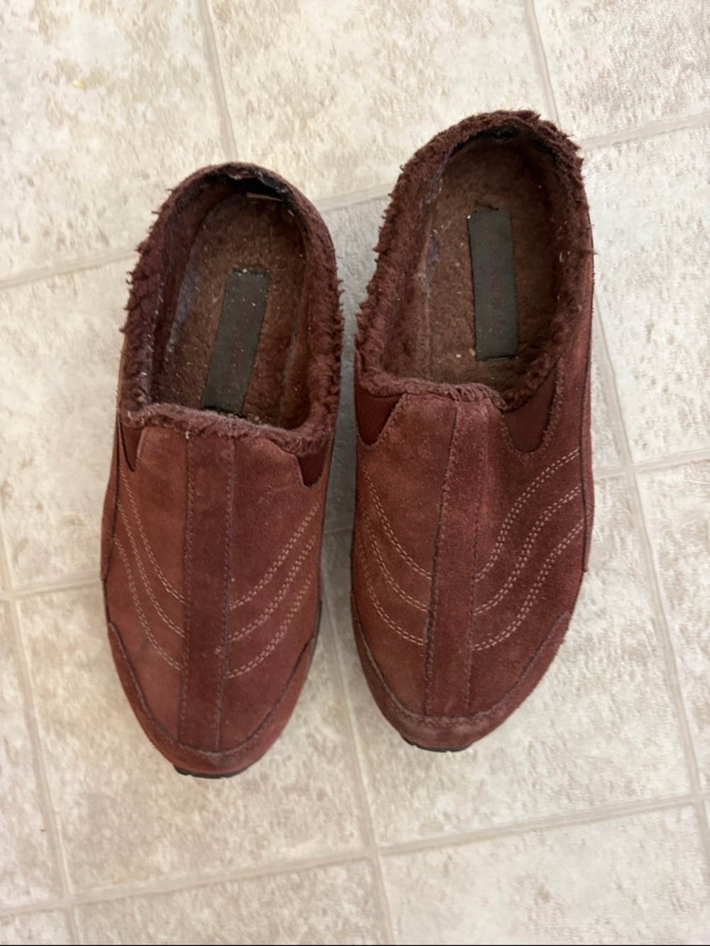 Brown Suede Slip-On Faux Fur Lined